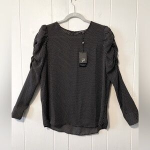 Adrianna Papell Polka Dot Ruffle Sleeve Blouse